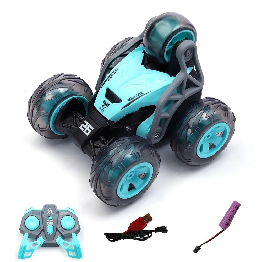 24G Remote Control Stunt Car with Lights 5 Wheels 360 Degree Roll Stunt Cars RC Tumbling Vehicle Kid