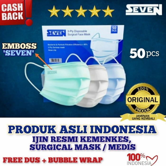 febrimaret1 MASKER Seven Medis 3ply HIJAU, BIRU, PUTIH, 1 Karton isi 50 box - 1K Putih TERLARIS