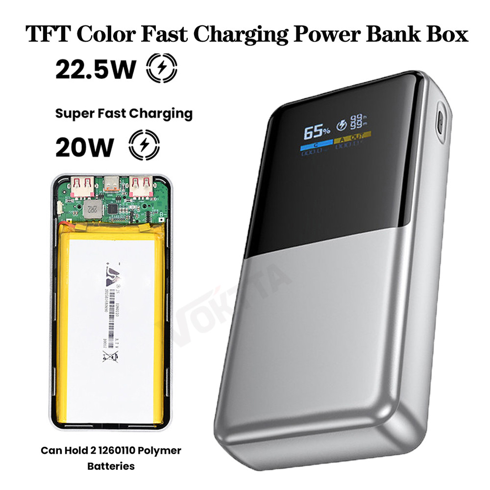 Motherboard Power Bank Pengisian Cepat Type-C 22.5W dengan Layar Digital TFT Berwarna untuk Modul Pe