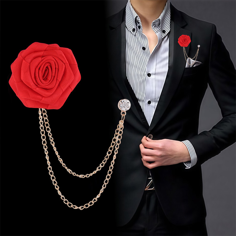 [COD] Bros Mawar Kain Elegan dengan Rumbai Rantai Aksesori untuk Pria dan Jas -SO