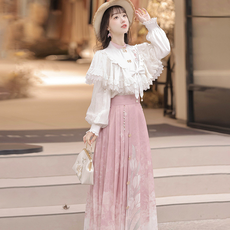 Set Hanfu Modern Wanita: Rok Wajah Kuda dan Outer Bergaya China untuk tampilan yang harmonis