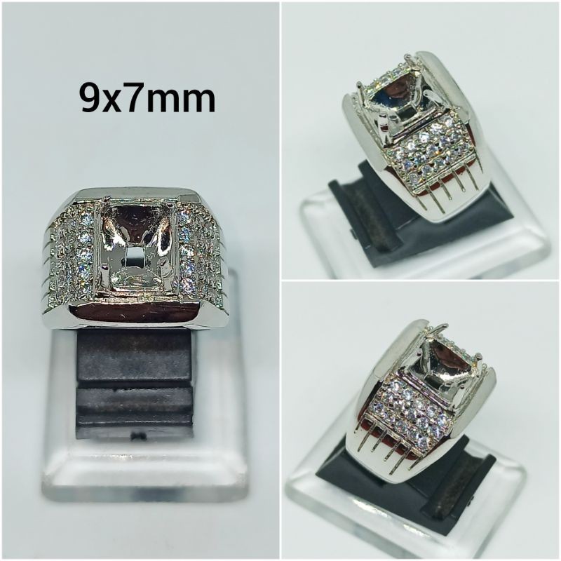 Cincin/Emban/Ring Alpaka Super 9x7 Mm Kotak Silver Gold