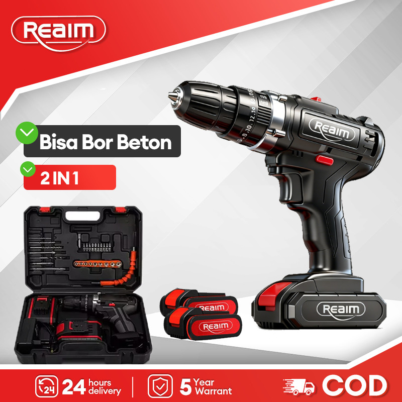 Reaim Mesin Bor Baterai Cordless Drill Battery Impact Drill Cordless Electric Drill