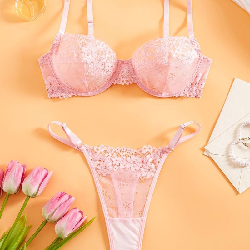 [COD] Set Bra Push-Up Transparan Ultra Tipis Berkawat Lingerie Renda Baru, Bra Pelangsing