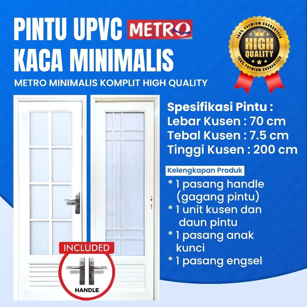 Pintu Minimalis UPVC Putih Kaca - Pintu Kamar Mandi UPVC Kaca Putih - Pintu Untuk Indoor & Outdoor