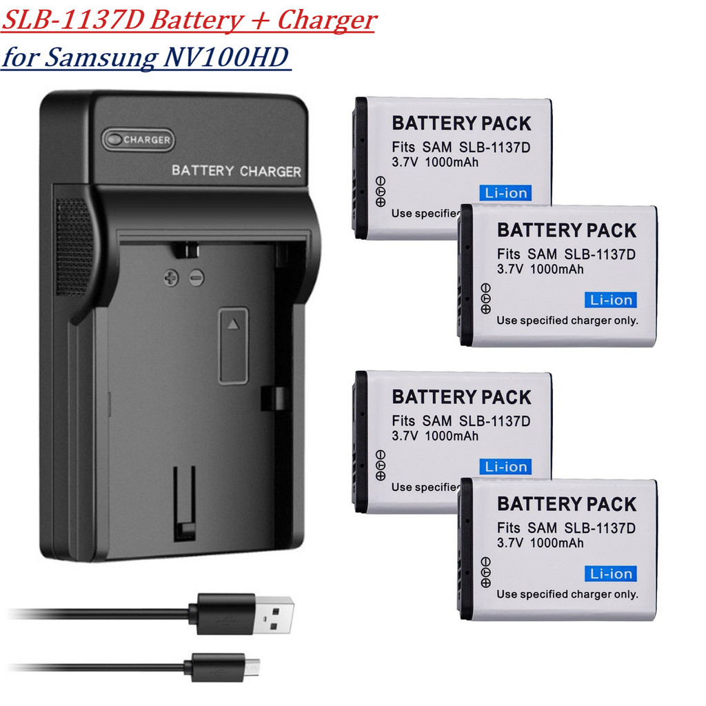 1000mAh SLB-1137D Camera Battery + Charger for Samsung NV100HD TL34HD NV106 HD I85 I100 L74 I80 NV1 