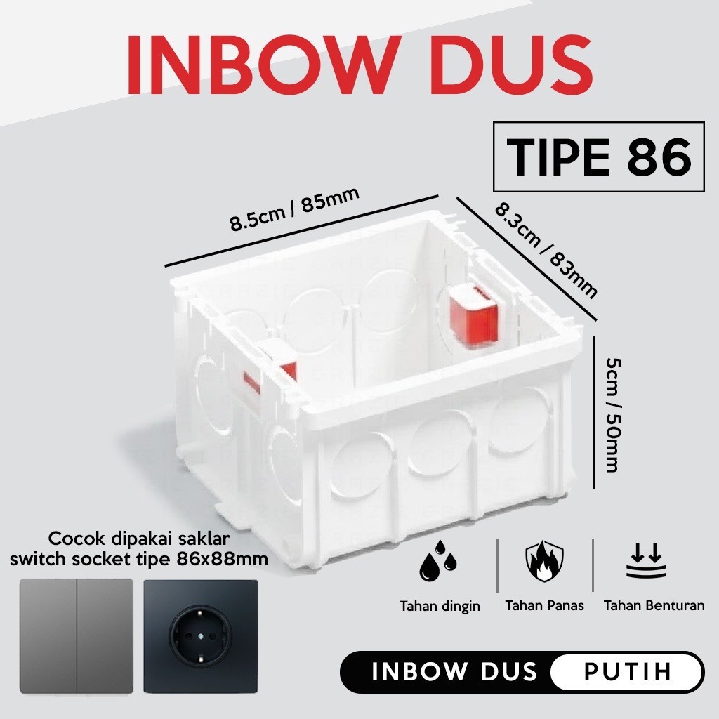 Inbow Dus  IB DUS Premium Saklar Mangkok IB DUS Tempat Saklar Stop Kontak Listrik 1 2 3 Gang Tipe 86