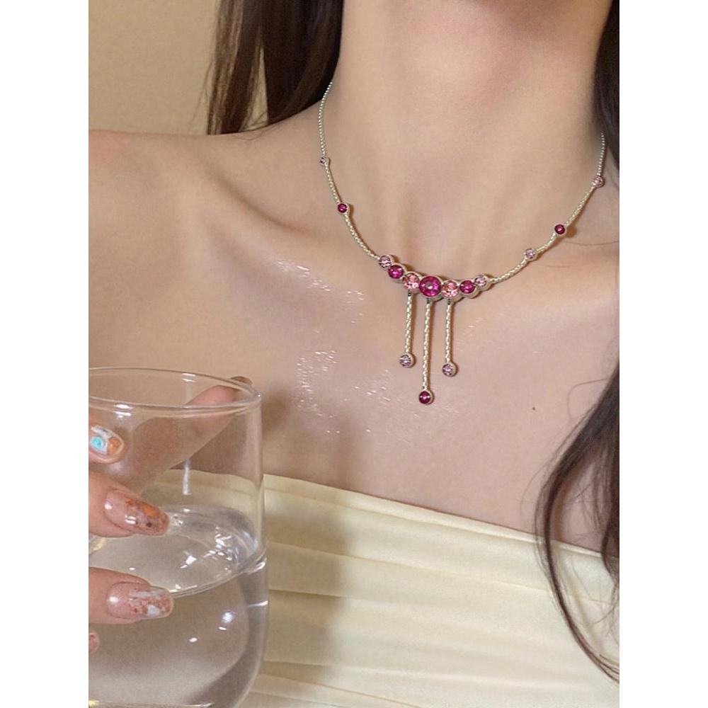 Kalung Mewah Glamorousky Elegan dengan Kristal Austria Pink Element, Perhiasan Wanita Berkilau untuk