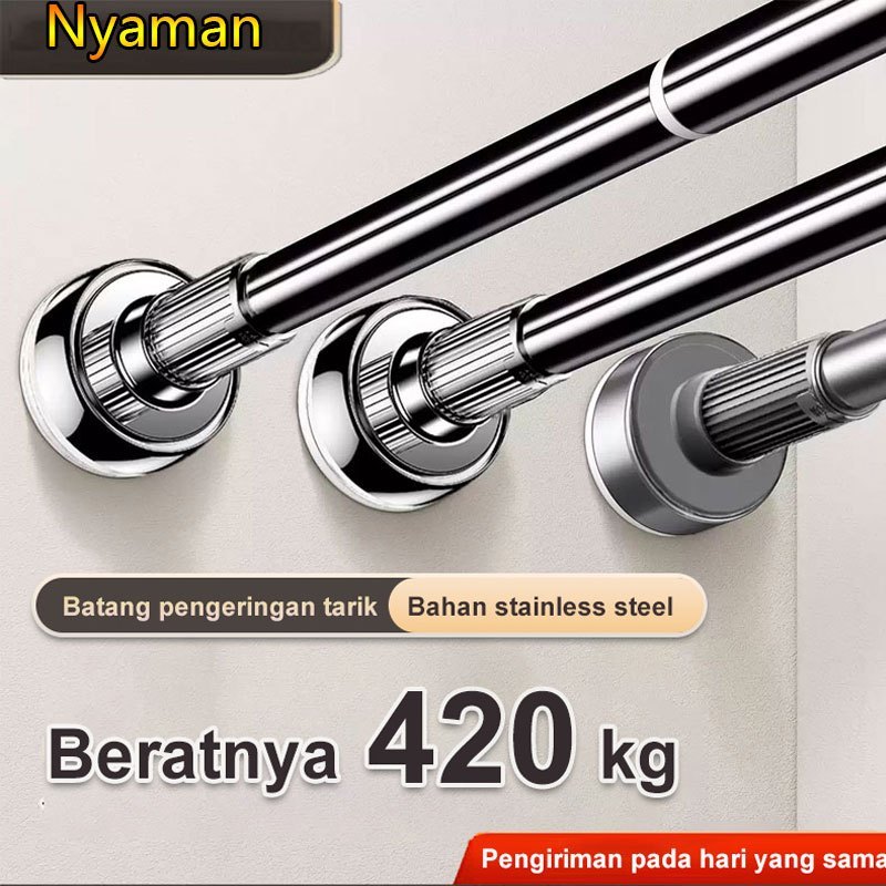 Tiang Gorden Batang tiang hordeng fleksibel Tanpa Paku Gantungan Serbaguna Teleskopik Gantungan Baju