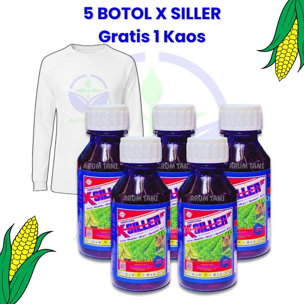 Paket 5 Botol 100ml Gratis 1 Kaos | XSILLER Insektisida Ampuh Atasi Hama Tanaman Jagung | Arum Tani 