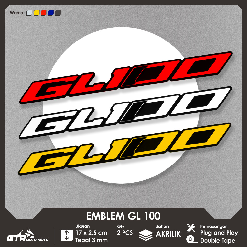 Emblem Akrilik Motor | GTR Emblem GL 100 2 PCS Timbul 3D Aksesoris Motor Honda GL 100 CP