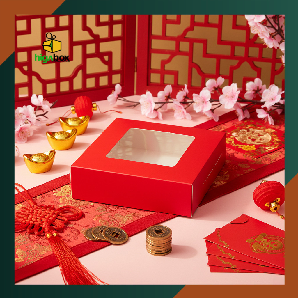 Besek Catering / Besek Nasi / Kotak Snack motif Anyam Coklat / Box Ivory jendela mika / Dus Brownies