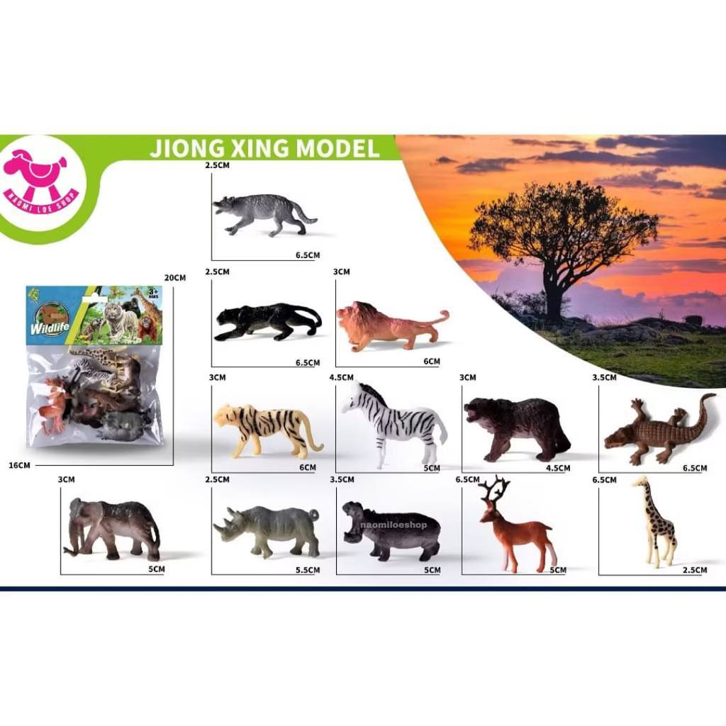 WILDFLIFEE KEBUN BINATANG 12pc MAINAN figurin hewan padat safari mainan miniatur hewan ANAK LAKI PER