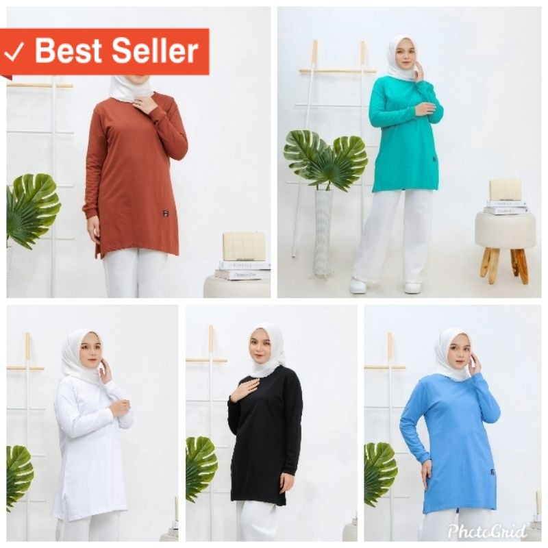 Baju Lebaran Murah / Yiahzaa Tunik Kaos Lengan Panjang Wanita terkini Kaos Tunik Polos Combed 24s