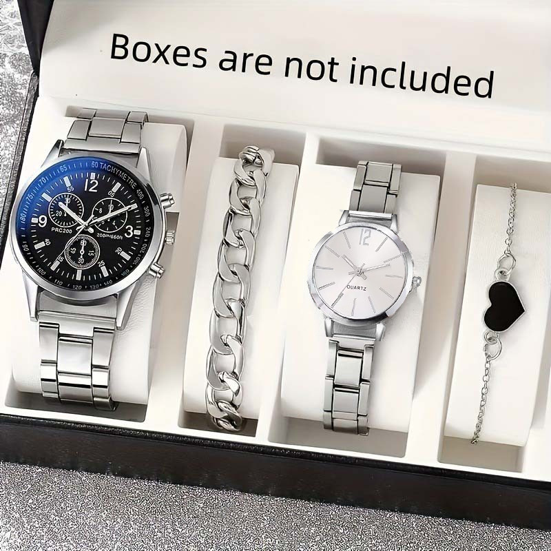 (Cod)4PCS Jam Tangan Couple Anti Air Original 100% Penunjuk Stainless Stell/Paket Hadiah Jam Tangan(