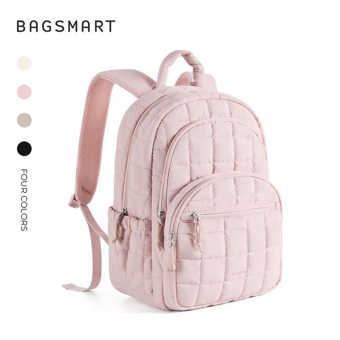 BAGSMART Ransel Laptop 15.6 Inch dengan Kompartemen Besar, Tas Sekolah Santai Berlapis Warna Pink, R