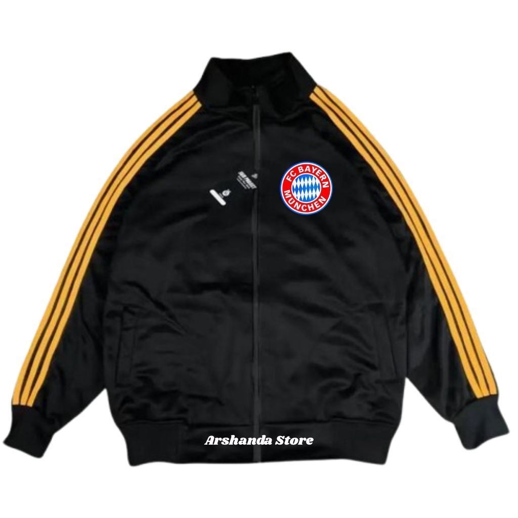Tracktop Jaket Unisex Black Stripe Kuning List Outdoor Jacket Olahraga Club Bola Top Dunia Bayern Mu
