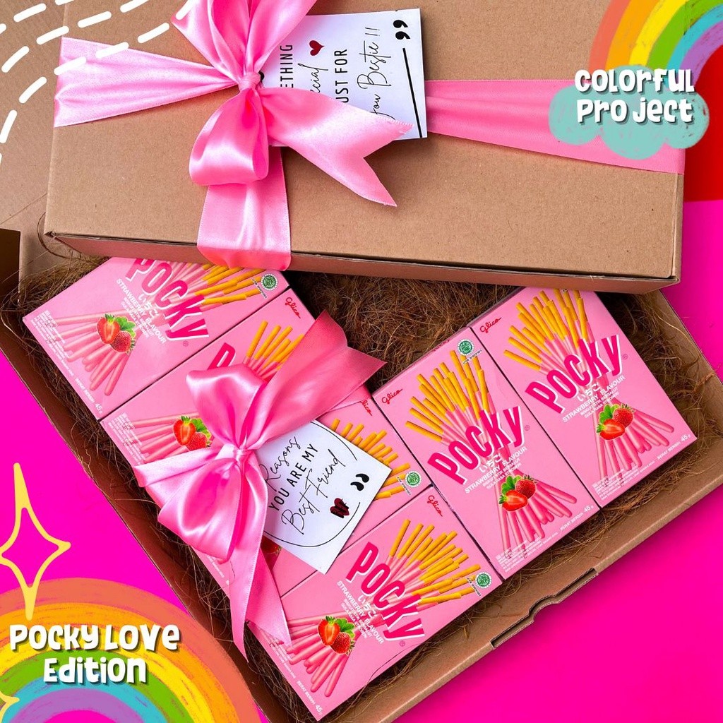 KADO VALENTINE [ COLORFUL PROJECT ] POCKY LOVE ISI 6 | POCKY VIRAL COKLAT PINK MERAH FREE PACKING | 