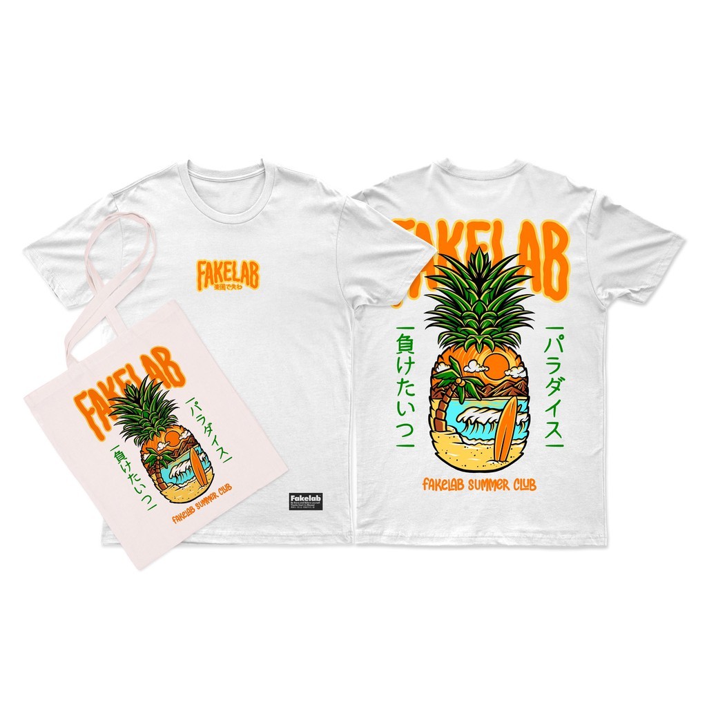 Fakelab Ts Pineapple Paradise Free Totebag Fakelab / Kaos / Tshirt / Tas / Tote