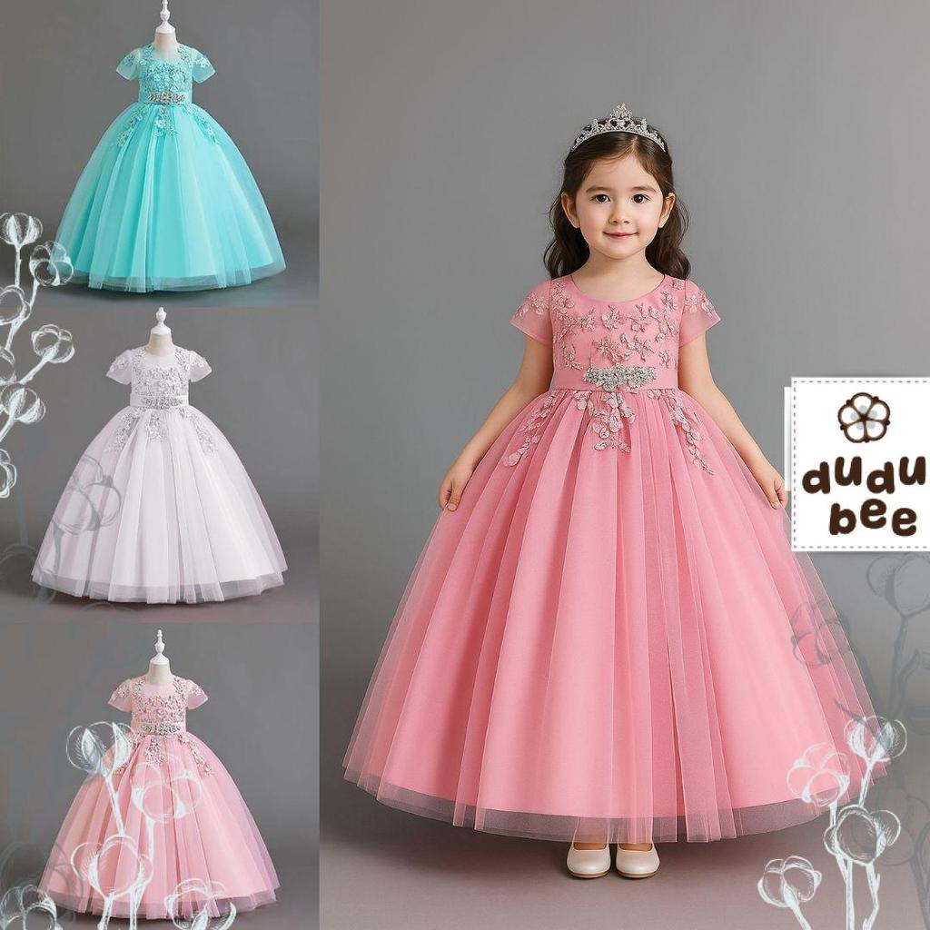 4T-13T LONG DRESS PREMIUM MARIBEL - GAUN BALL GOWN ANAK BAYI BALITA Model Korea Tile Lapis GLITTER S