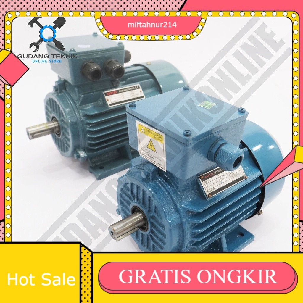 Dinamo Motor Penggerak 3Hp 2P 3Ph 3000Rpm BARTEX - Dinamo Elektro Motor BARTEX 3Hp 4P 3 Phase 1500Rp