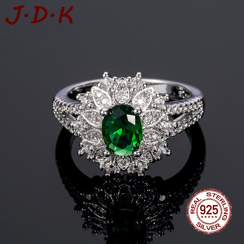 JDK Cincin Zircon Hijau Baru Perak 925 5A Zircon Wanita Grosir