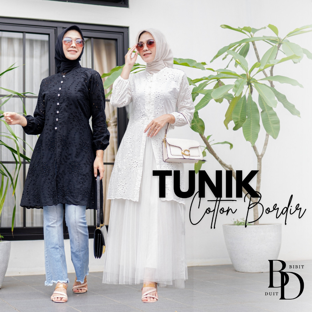 Atasan Chea Tunik Wanita Katun Bordir Cotton Bolong Premium Jumbo Putih Tunic Kondangan Elegan M XL