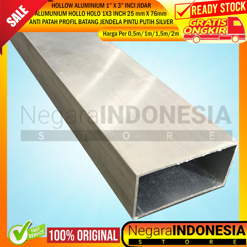 [Instant] Hollow Holo Aluminium 25 Mm X 76 Mm Kotak Petak Persegi 1x3 Inch Pipa Pipe Aluminium Silve