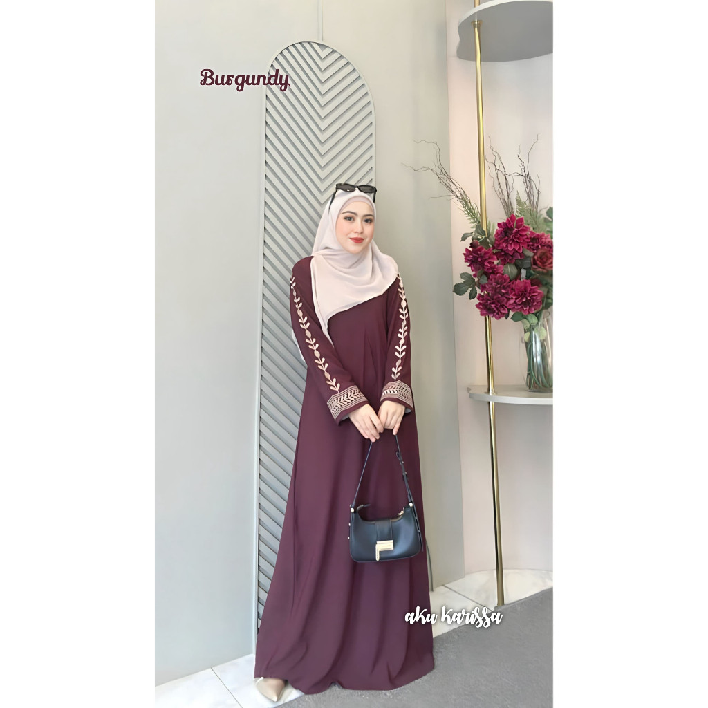 EXOGUNAR GAMIS ABAYA MECCA SABRINA BORDIR ORI BY AKU KARISSA DRESS SIMPEL KEKINIAN