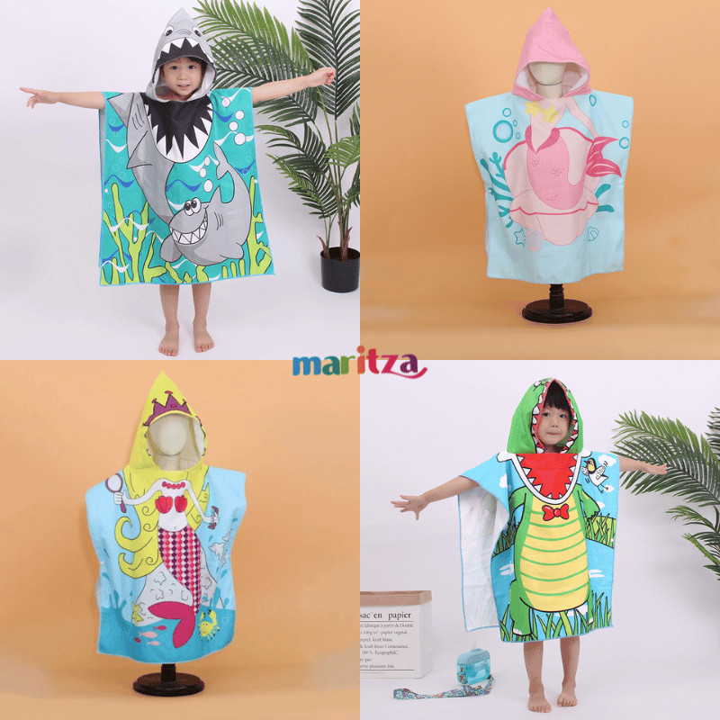 Maritza Handuk Renang Anak/Handuk Renang Ponco Karakter/ Handuk Anak/Hoodie Towel