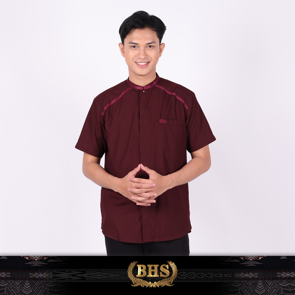 Baju Koko BHS Cosmo Arqam Burgundy Baju Muslim BHS