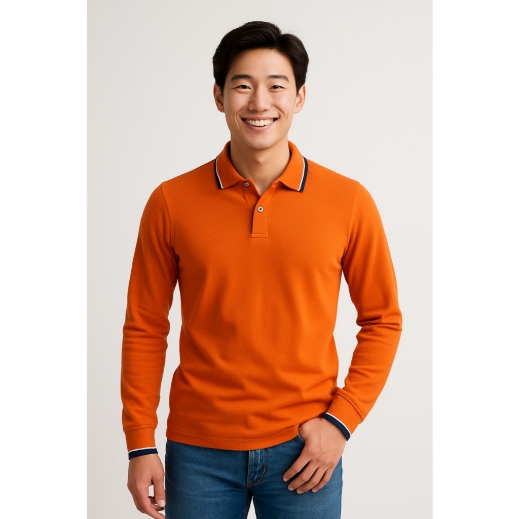 ( OBRAL ) KAOS KERAH ORANGE LIST LENGAN PANJANG - KAOS KERAH ORANGE LIST LENGAN PANJANG - KAOS KERAH