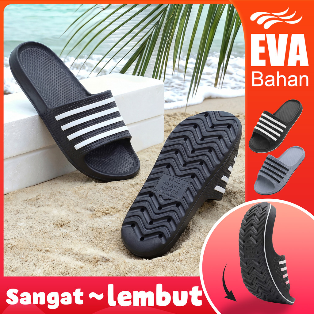 IINKAYNI sandal karet pria empuk tebal sandal slide slop pria kece sandal pria karet empuk anti slip