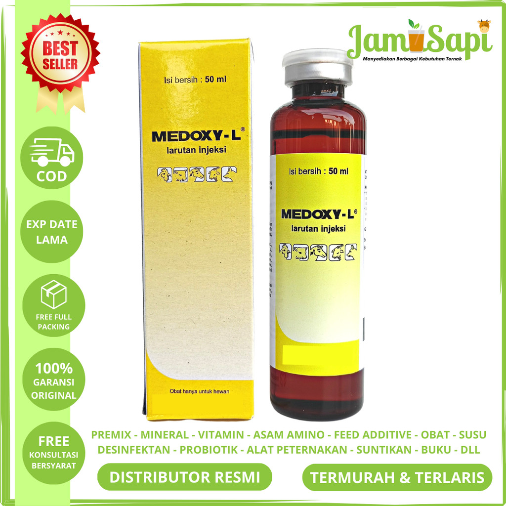 MEDOXY L 50ml | Obat Injeksi Untuk Ayam Kucing Sapi Domba Kuda Sakit Snot Ngorok CRD Berak Hijau | M