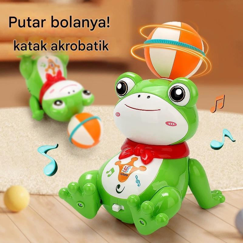 Katak Bola Musik Lampu Berputar Mainan Edukasi Bayi Merangkak untuk Anak-anak