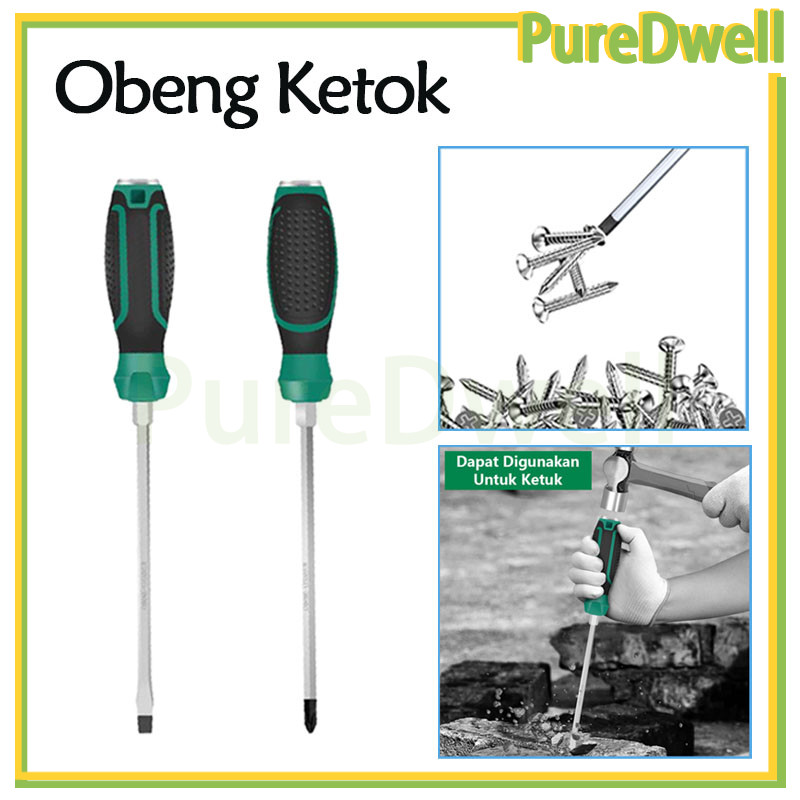 magnetik chrome vanadium obeng/minus magnet 2 in1 komplit obeng super kuat bahan chrome vanadium.