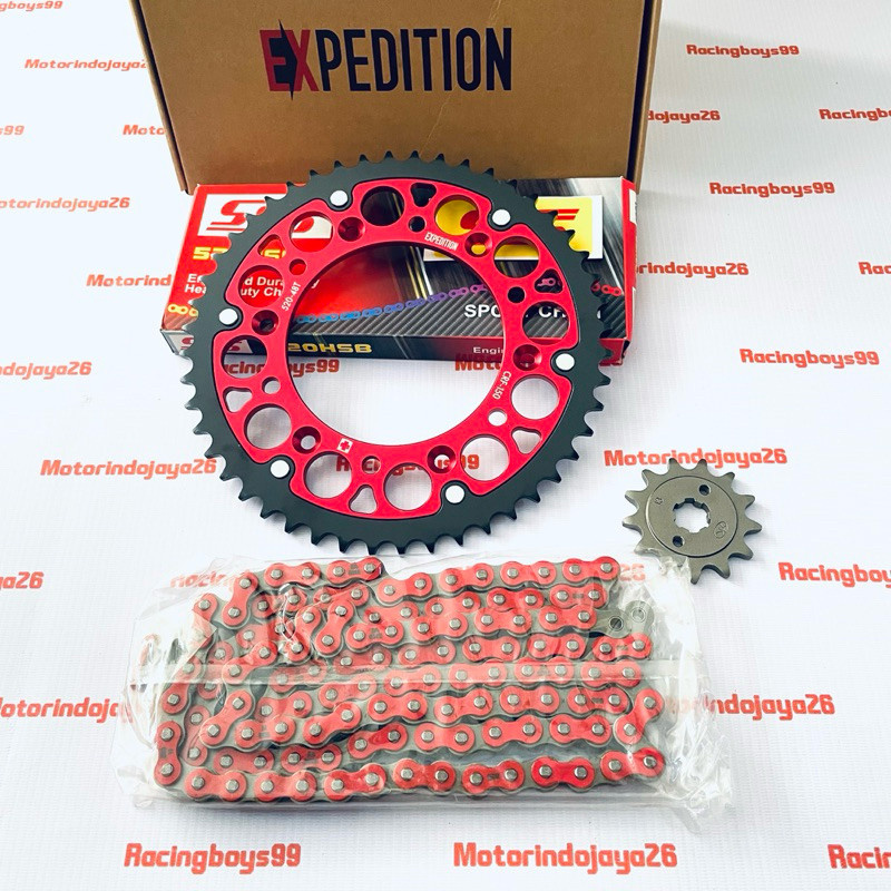 GEAR SET 520 CRF 150 CRF 230 EXPEDITION RANTAI SSS MERAH