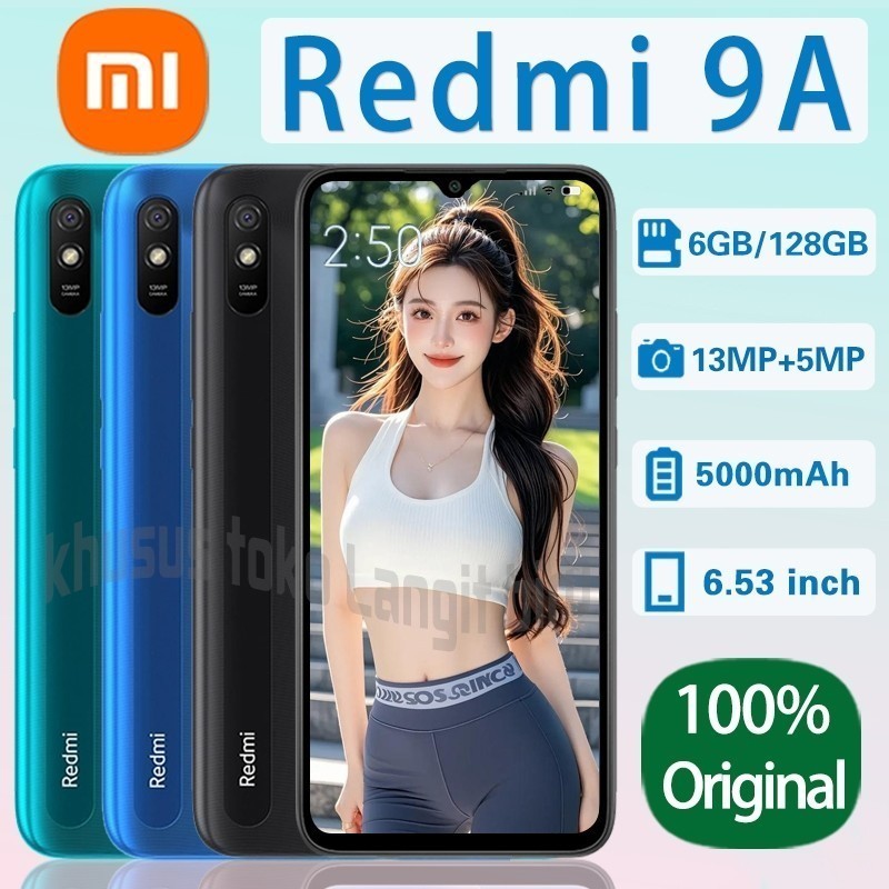 {Promosi} HP xiaomi  Redmi 9a RAM 6/128GB Asli baru promo Smartphone pengenalan wajah 6.53LCD Garans