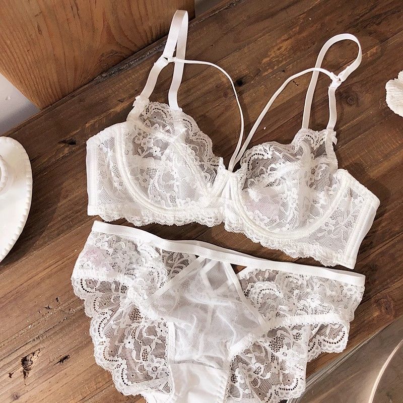 [Bisikannya][COD] Lingerie Renda Transparan Wanita Bra Kawat Lembut Cup Tipis Set Bra