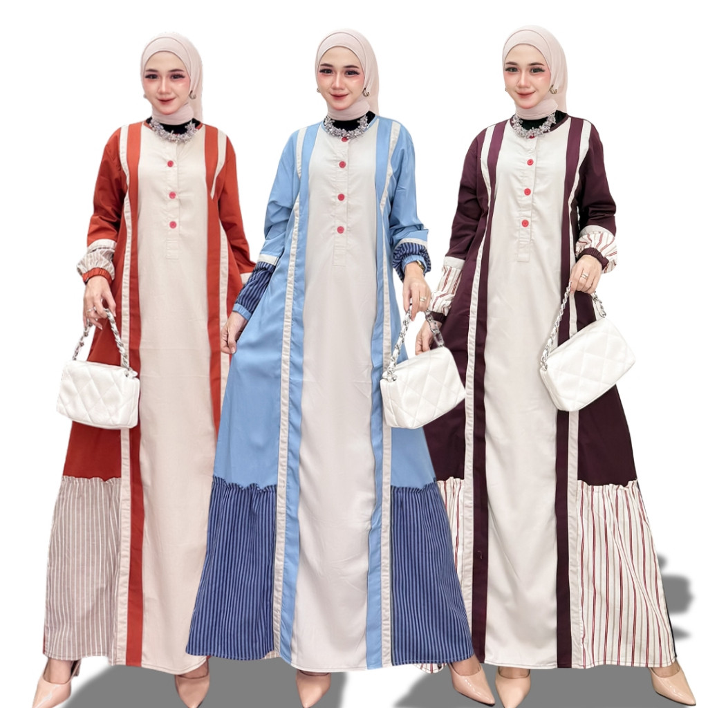 Kahiyang Gamis Katun Kombinasi / Gamis Muslim Wanita / Dress Kondangan Syakila