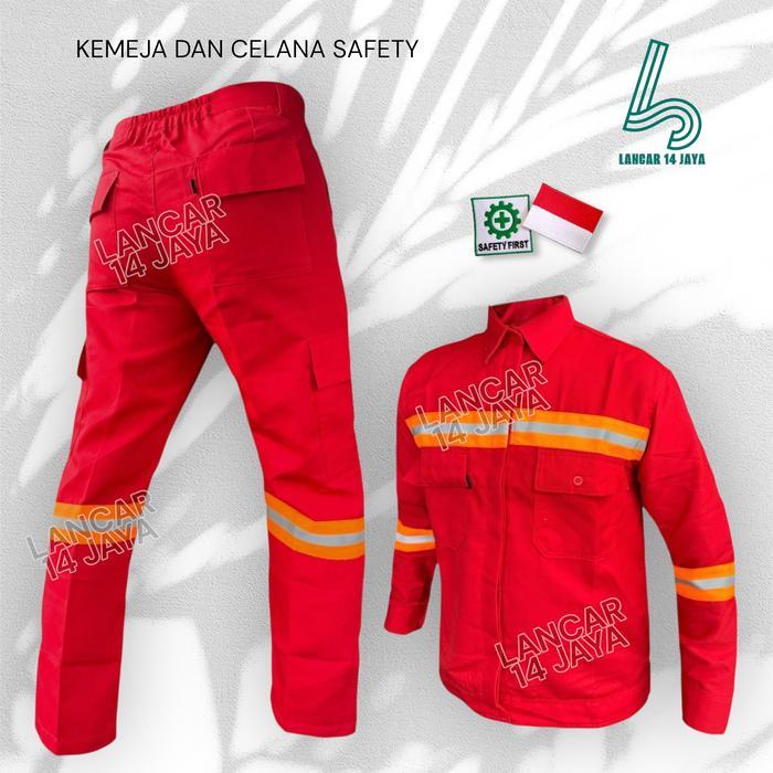 Setelan Wearpack Safety Baju Safety Baju Kerja Katelpan Lis Oren Bordir K3 dan Bendera Indonesia mur