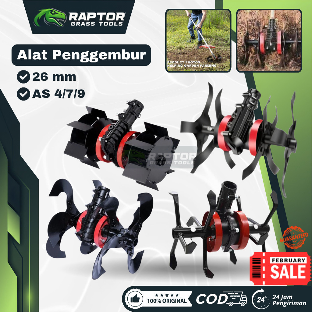 RAPTORGT New Tilling Head Alat Penggembur Tanah untuk Mesin Potong Rumput As 26/ AS 9,7,4 Model Luru