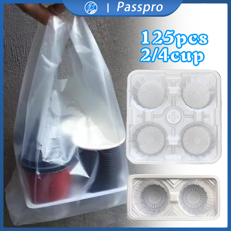 125pcs Cup Tray Holder Tatakan Gelas Take Away 2 Cups / 4 Cup Drink Tray Persegi Panjang Plastik