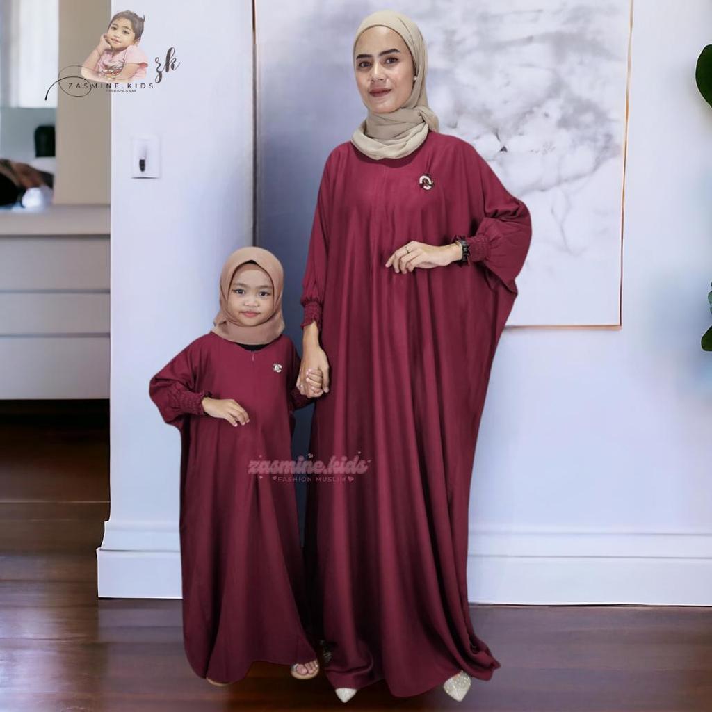 Gamis Couple Ibu Anak Baju Dress  Malika Kaftan Polos Rayon Twill Model Lebaran 2024 terbaru