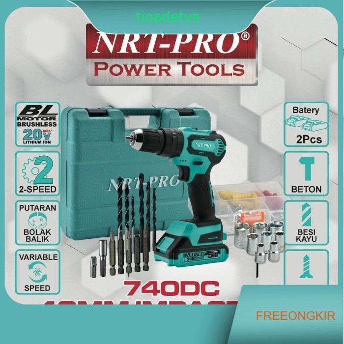 NRT PRO 740DC 740 DC BOR CORDLESS BRUSHLESS MESIN BOR BATRE SET
