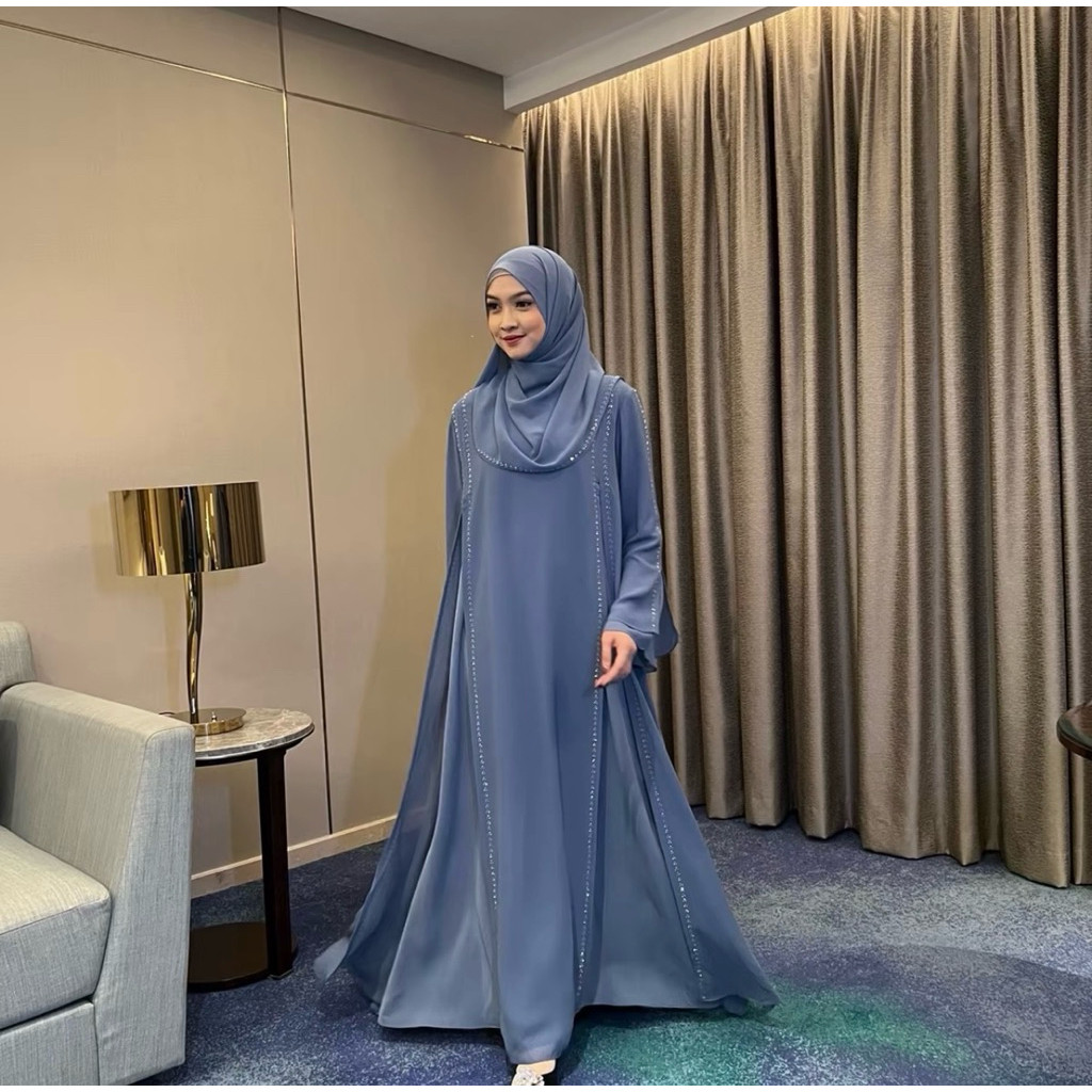 YANCSHOP ABAYA MAZAYA.ZAHIRA SET HIJAB KOMBINASI  SWAROVSKY DRESS KEKINIAN & TERBARU