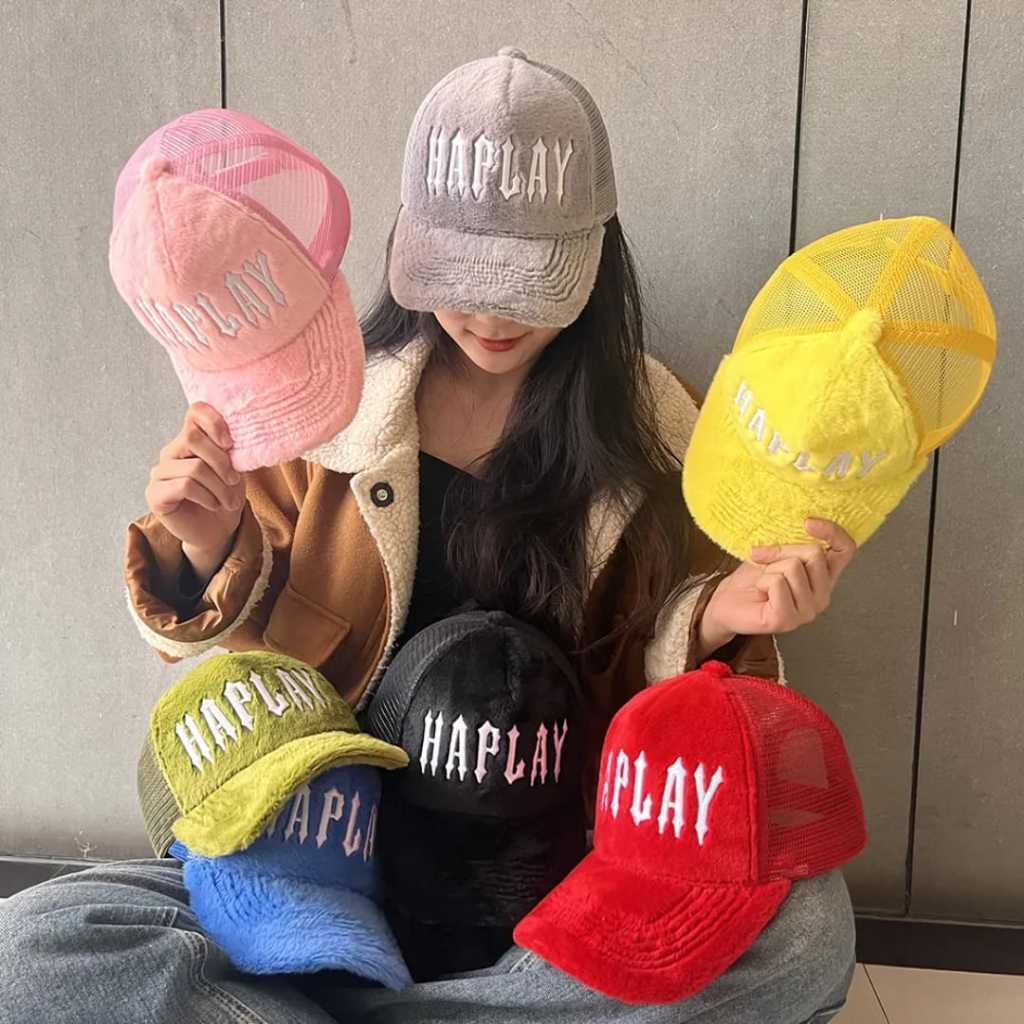 Topi Trucker Wanita Korea Pelindung UV Matahari Topi Gaya Bulu Lembut Topi Pantai Topi Fashion dapat