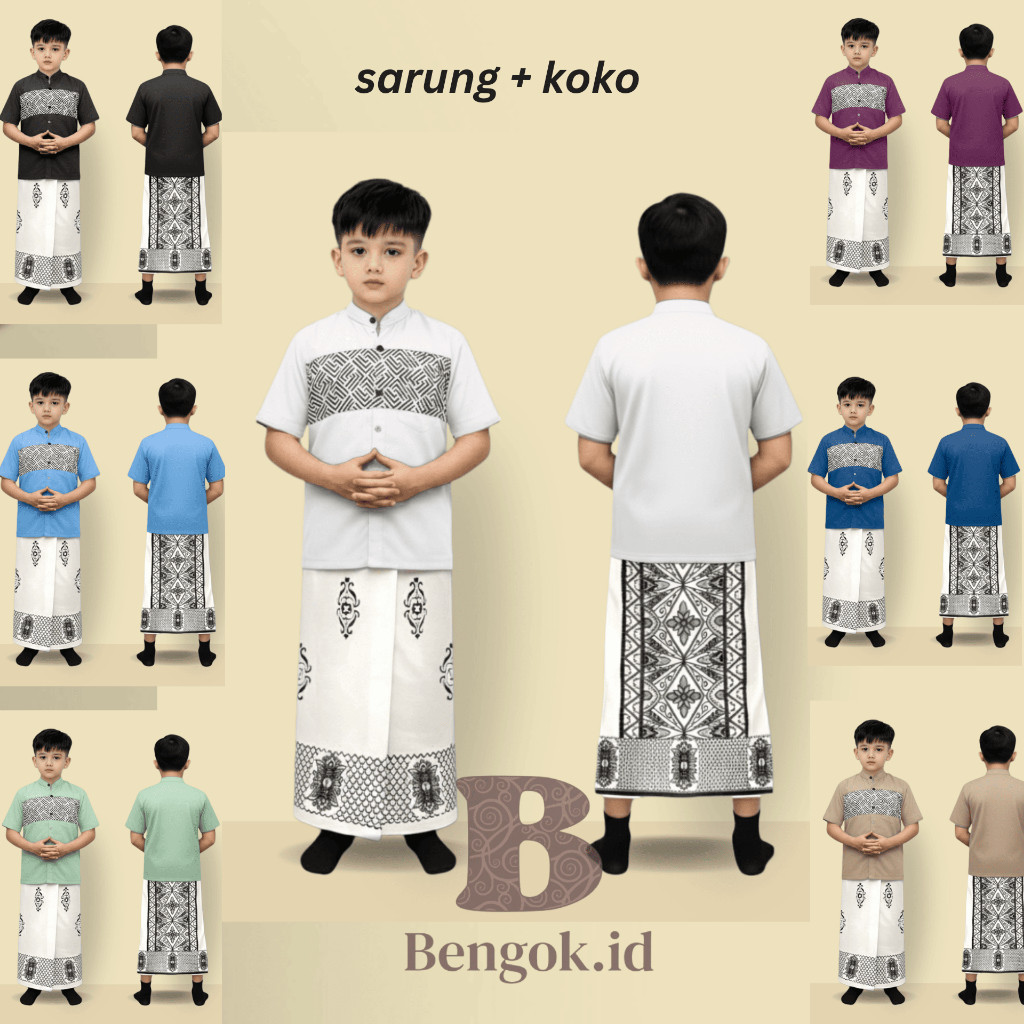 Setelan Koko Anak Dan sarung instan anak | Baju Koko Anak trendy Masa Kini | Baju koko anak dan saru