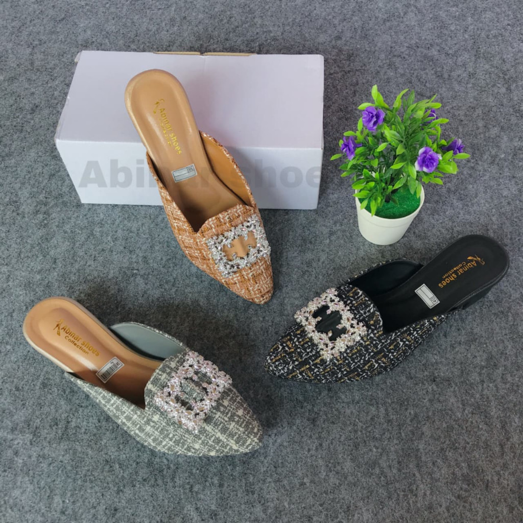 Marurah shoes  – Sandal Mules Wanita Hak 3cm Simple Kekinian | Anti Licin & Tidak Bikin Kaki Pegal S
