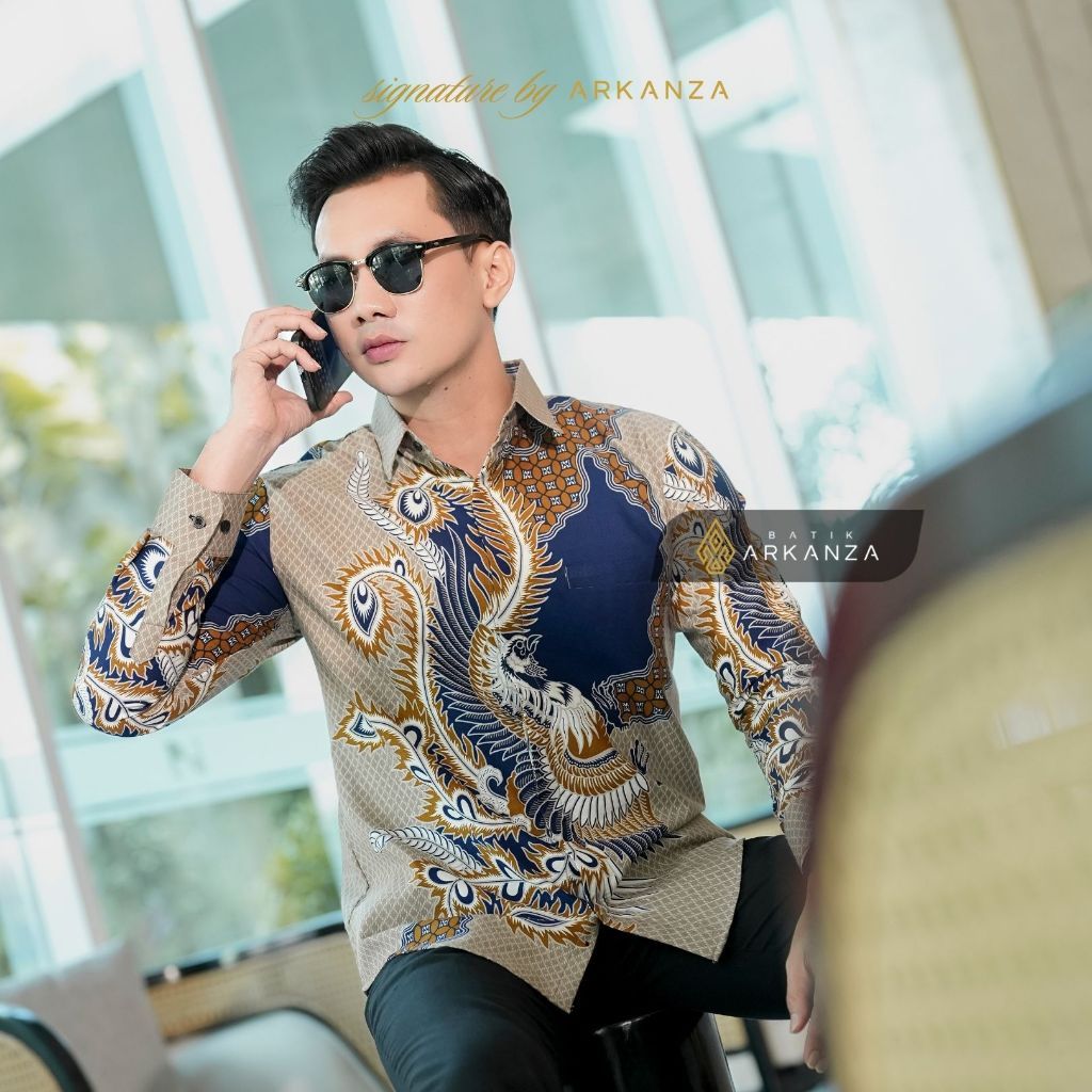 Arkanza Signature Motif Chandraprana Kemeja Batik Pria Lengan Pendek Eksklusif Curved Hem Jahitan Pr